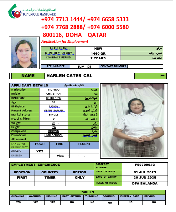HARLEN CATER CAL